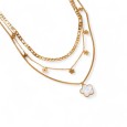 Collier multichaînes floral en acier doré