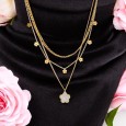 Collier multichaînes floral en acier doré
