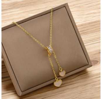 Collier Acier doré Coeur Élégance blanc nacré