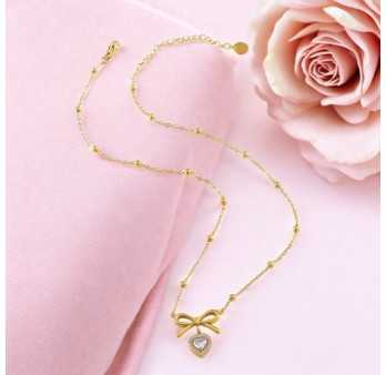 Collier nœud papillon cœur Acier doré