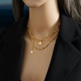 Collier double chaîne acier doré étoile porte-bonheur