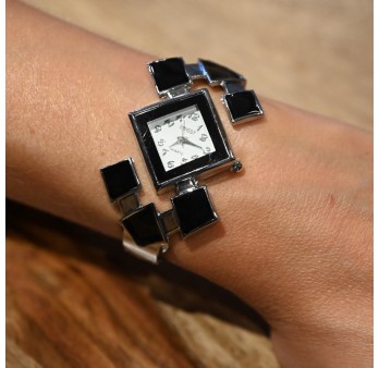 Montre bracelet Ernest losanges noirs et argentés
