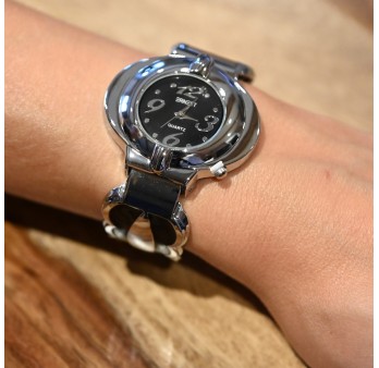 Montre bracelet feuille Ernest noire et argentée