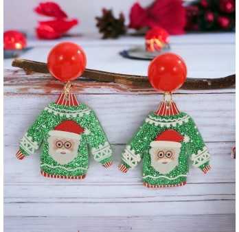 Boucles d'oreilles pull Père Noël résine