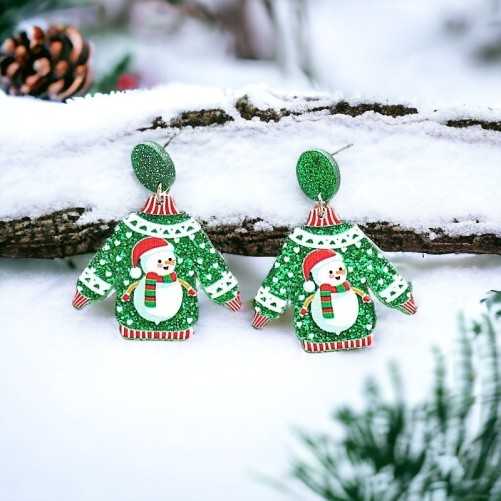 Boucles d'oreilles fantaisie Noël Bonhomme de neige