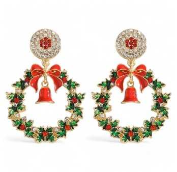 Boucles d'oreilles Dorées de Noël couronne et clochette