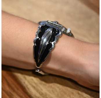 Montre bracelet feuille Ernest noire et argentée