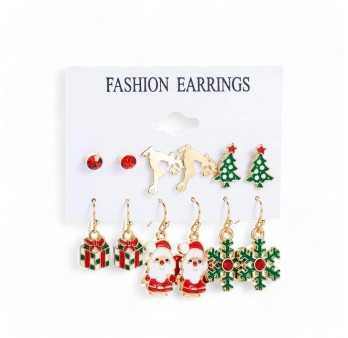 Lot de 6 paires de boucles d'oreilles de Noël dorées