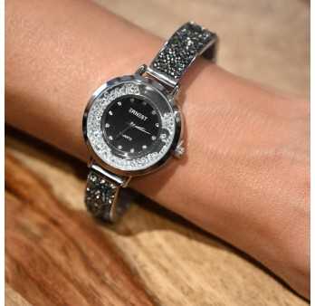 Montre bijou Ernest argentée pierre grises et blanches