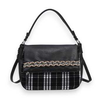 Sac à main Donna Alessia en simili cuir noir motif écossais