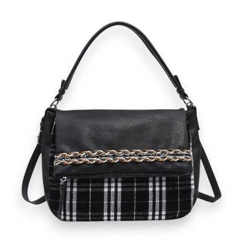 Sac à main Donna Alessia en simili cuir noir motif écossais
