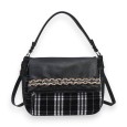 Sac à main Donna Alessia en simili cuir noir motif écossais