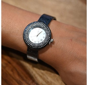 Montre bijou Ernest bleu marine cadran strass