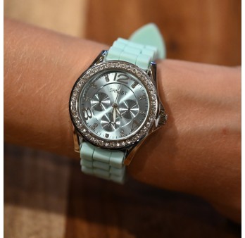 Montre Ernest silicone vertd'eau cadran strass