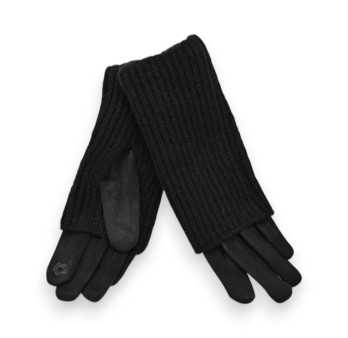 Gants 2-en-1 Suédine et Tricot Noir