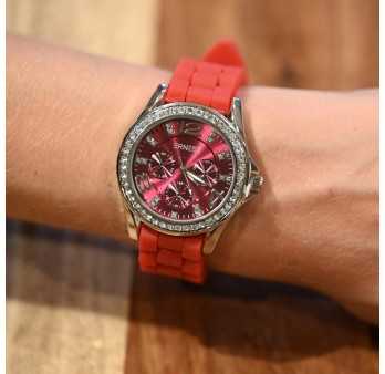 Montre Ernest silicone rouge cadran strass