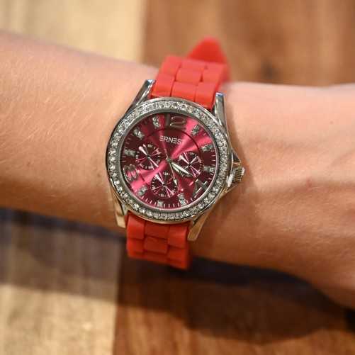 Montre Ernest silicone rouge cadran strass