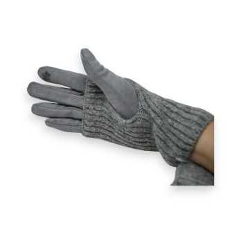 Gants mitaines en suédine et tricot Gris