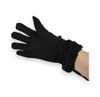 Gants d'hiver noirs fourrés moumoute