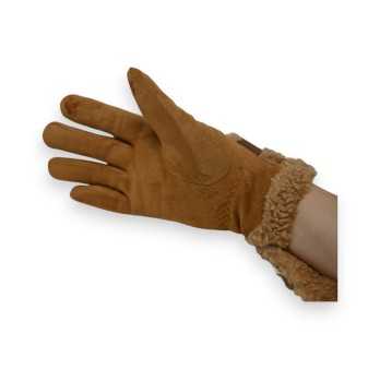 Gants chauds en suédine camel doublés moumoute
