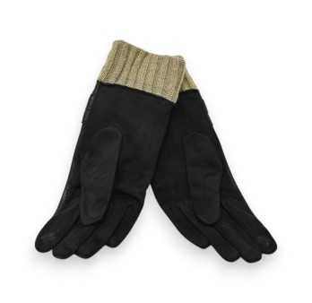 Gants élégants 3 matières noir et taupe
