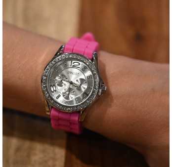 Montre Ernest silicone fuchsia cadran strass