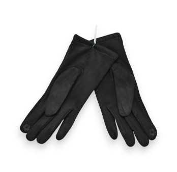 Gants bi-matière Noirs élégants