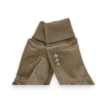 Gants bi-matière taupe avec boutons