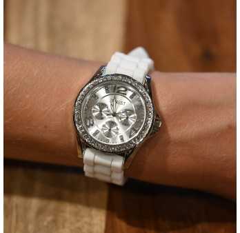 Montre Ernest silicone blanc cadran strass