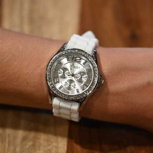 Montre Ernest silicone blanc cadran strass