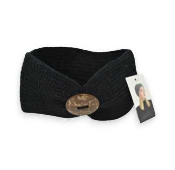 Bandeau hiver tricot noir avec bouton bois