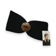 Bandeau hiver tricot noir avec bouton bois