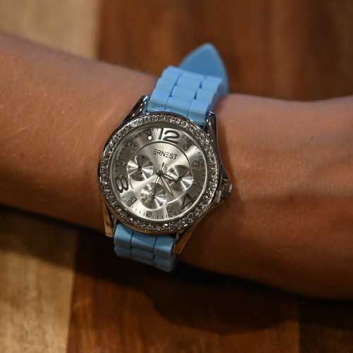 Montre Ernest silicone bleu ciel cadran strass