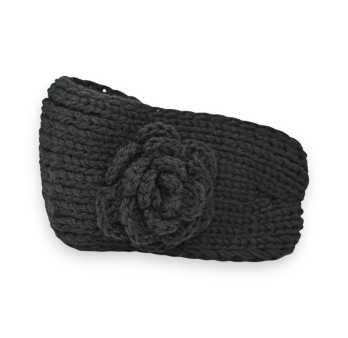 Bandeau d'hiver en tricot noir avec fleur