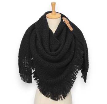 Écharpe triangle tricot noire avec franges