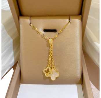 Collier fantaisie Double Pendant Doré Trèfle