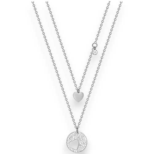 Collier Double Coeur Argenté Luna