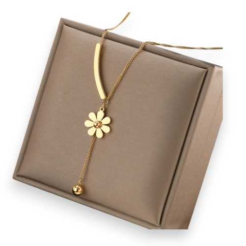 Collier Acier doré Fleur Marguerite