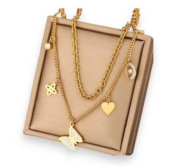 Collier acier doré Butterfly Charm Double Rang