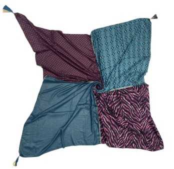Foulard Carré Patchwork Multiface Bleu Canard-Prune