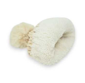 Bonnet Velours Côtelé Beige Doublé Pilou Pompon