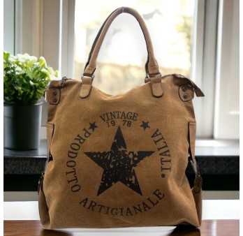 Sac tissu toile Vintage Star Camel