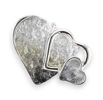 Broche magnétique Triple Cœurs Argentée
