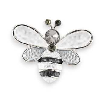 Broche Abeille Magnétique Argentée avec Strass