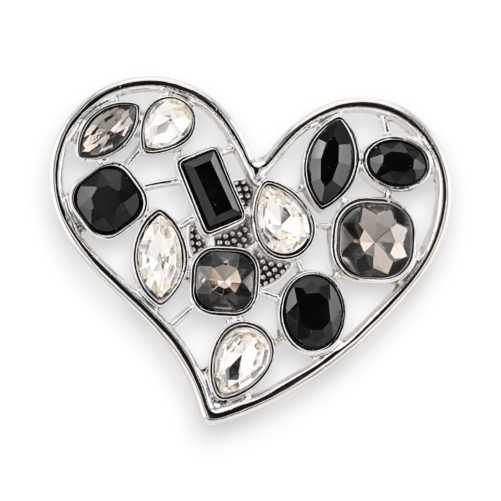 Broche Magnétique Cœur Glamour Argentée noir et blanc