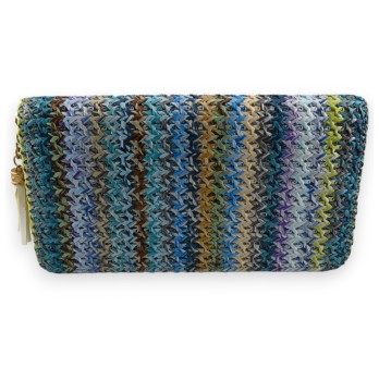 Portefeuille paille tressée nuance bleu