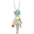 Collier fantaisie argenté Chaton Rétro Coloré