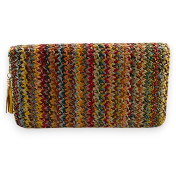 Portefeuille paille tressée multicolore