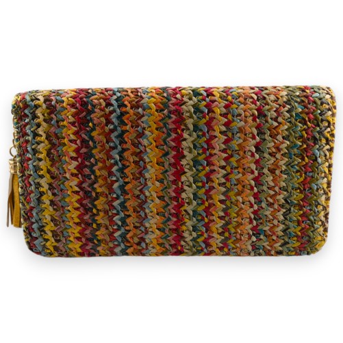 Portefeuille paille tressée multicolore