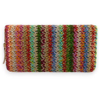 Portefeuille paille tressée multicolore vif